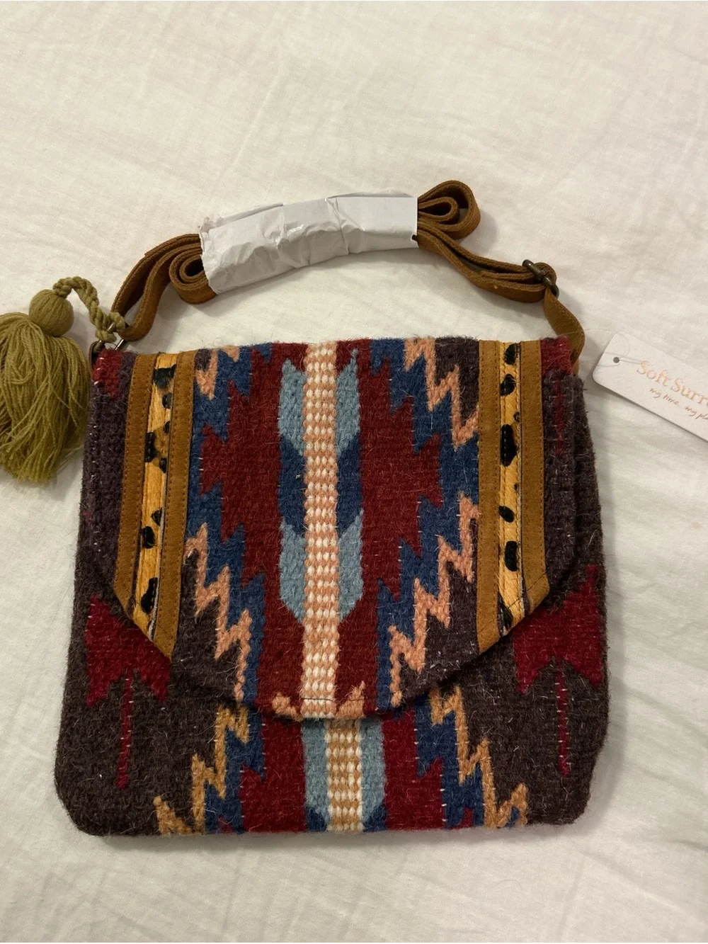 Soft Surroundings Wool Aztec Crossbody in Red, Blue, Brown, Cream